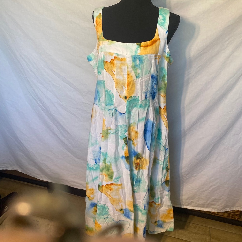 INC International Concepts Womens Watercolor Cotton Linen Maxi Dress Large NWT